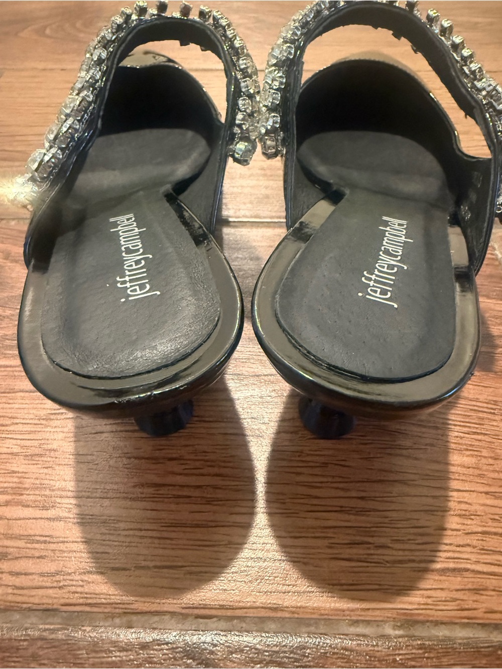 Jeffrey Campbell Black Patent Pointed Toe Mules with Crystal Strap - Picture 5 of 7
